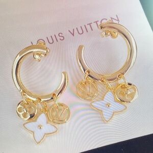 Louis Vuitton Gold and White Hoop Earrings